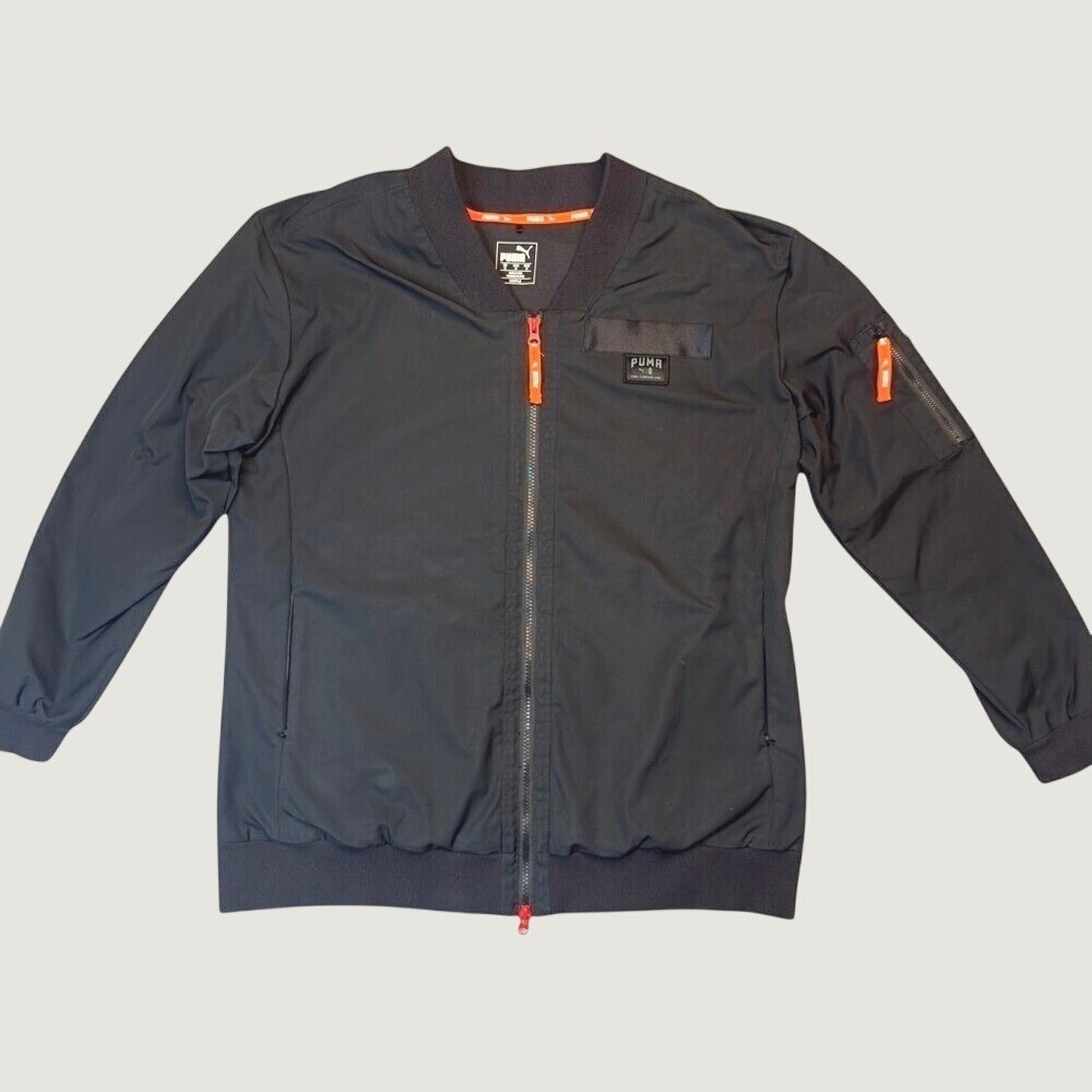 PUMA x Adriana Lima Black Bomber Jacket Windbreaker Orange‎ Accents Mens Medium
